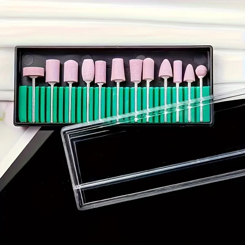 

Набор розовых электрических сверл для ногтей, 12 шт., с футляром - инструменты для полировки маникюра, педикюра, салона