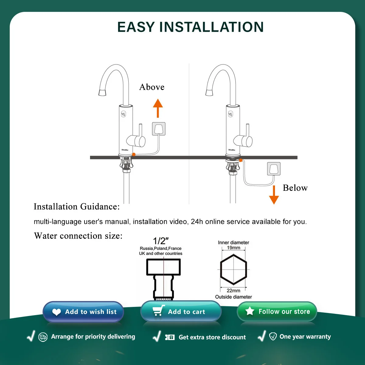 Briwellna Electric Water Heater 220V 2 in 1 Kitchen Faucet Tankless Water Heater Tap Flowing Electric Faucet Shower Geyser