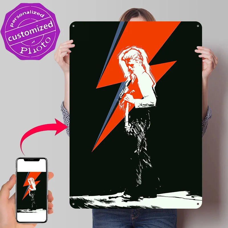 David Bowie Lightning Bolt Art Poster Retro 3D Printed Metal Signs Customized Wall Hanging Gift for Decoration Room Office Decor