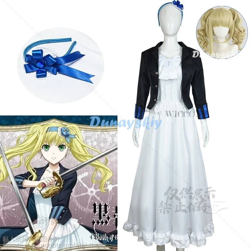 

Anime Black Elizabeth Ethel Cordelia Midford Butler Book Of The Atlantic Cosplay Costume Kuroshitsuji Lizzy Coat Dress Woman Set