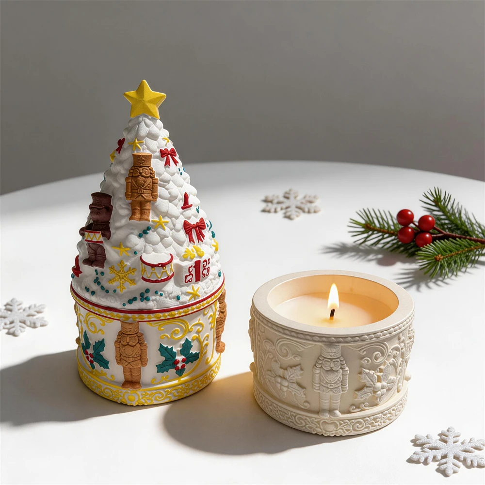 Weihnachtsbaum-Silikonform mit Deckel, Wachsschmelz-Brenner, Nussknacker-Aufbewahrung, Beton-Silikonform, Weihnachtsdekoration