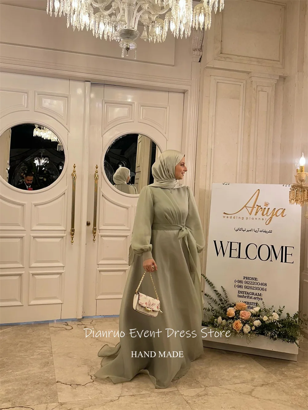 Dianruo Скромный бант Мусульманские вечерние платья длиной до пола Шикарные трапециевидные платья для выпускного вечера Шифоновые плиссированные платья с длинными рукавами فساتين سهرة Индивидуальные