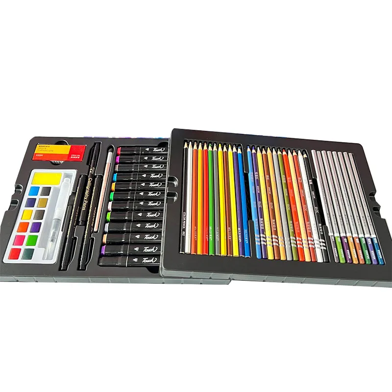 63PCS Brush Set Painting Stationery Art Oil Painting Stick Tool Watercolor Pen Crayon Pencil Graffiti Gift Box