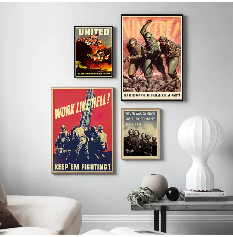 Pintura en lienzo, carteles de pared Vintage Kraft, pegatinas de pared recubiertas, imágenes decorativas para el hogar, regalo, tanque de soldado CCCP, propaganda de la Segunda Guerra Mundial