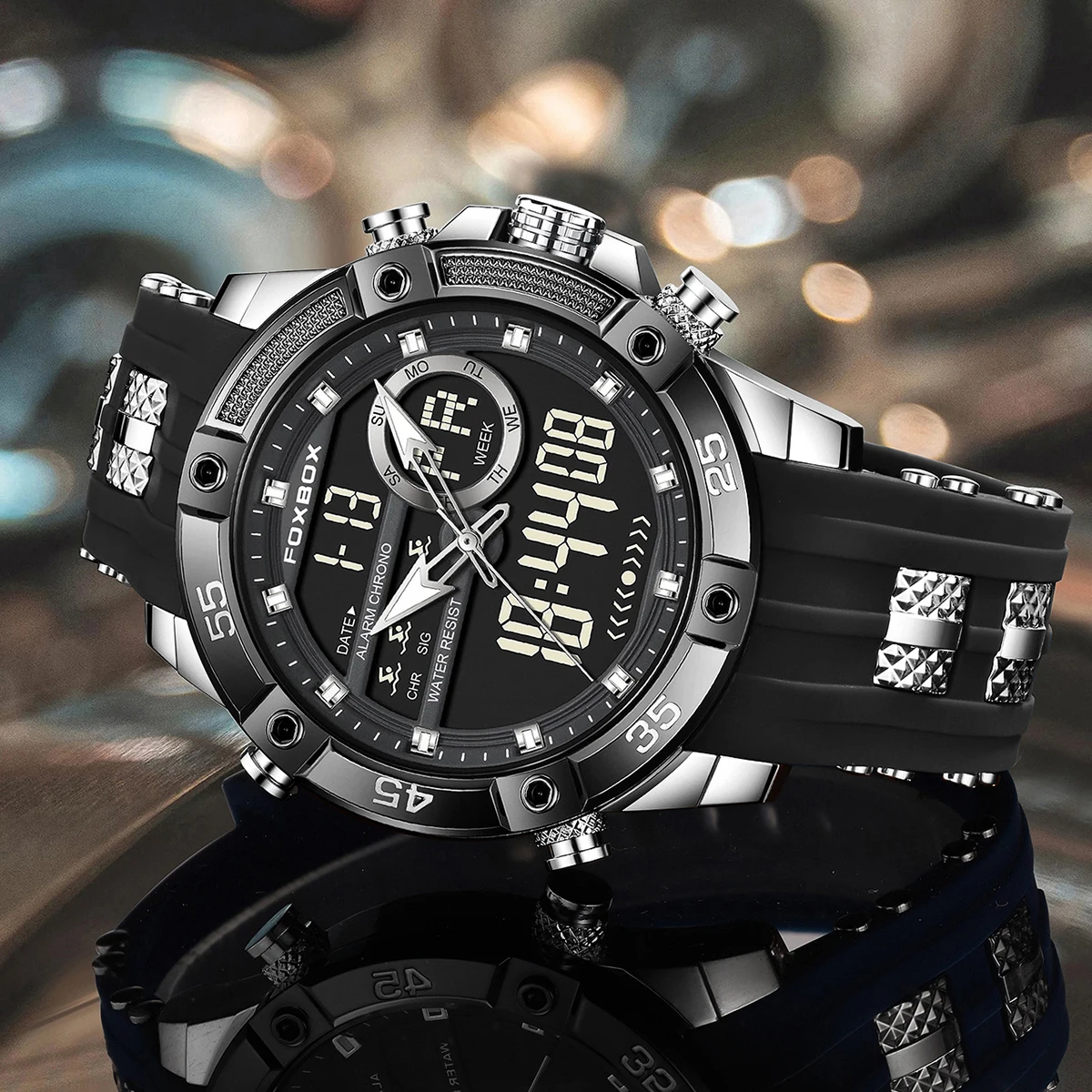 FOXBOX New Military Analog Digital Watches For Men Fashion Silicone Quartz Men's Watch Outdoor Sports Waterproof LED Watch Men