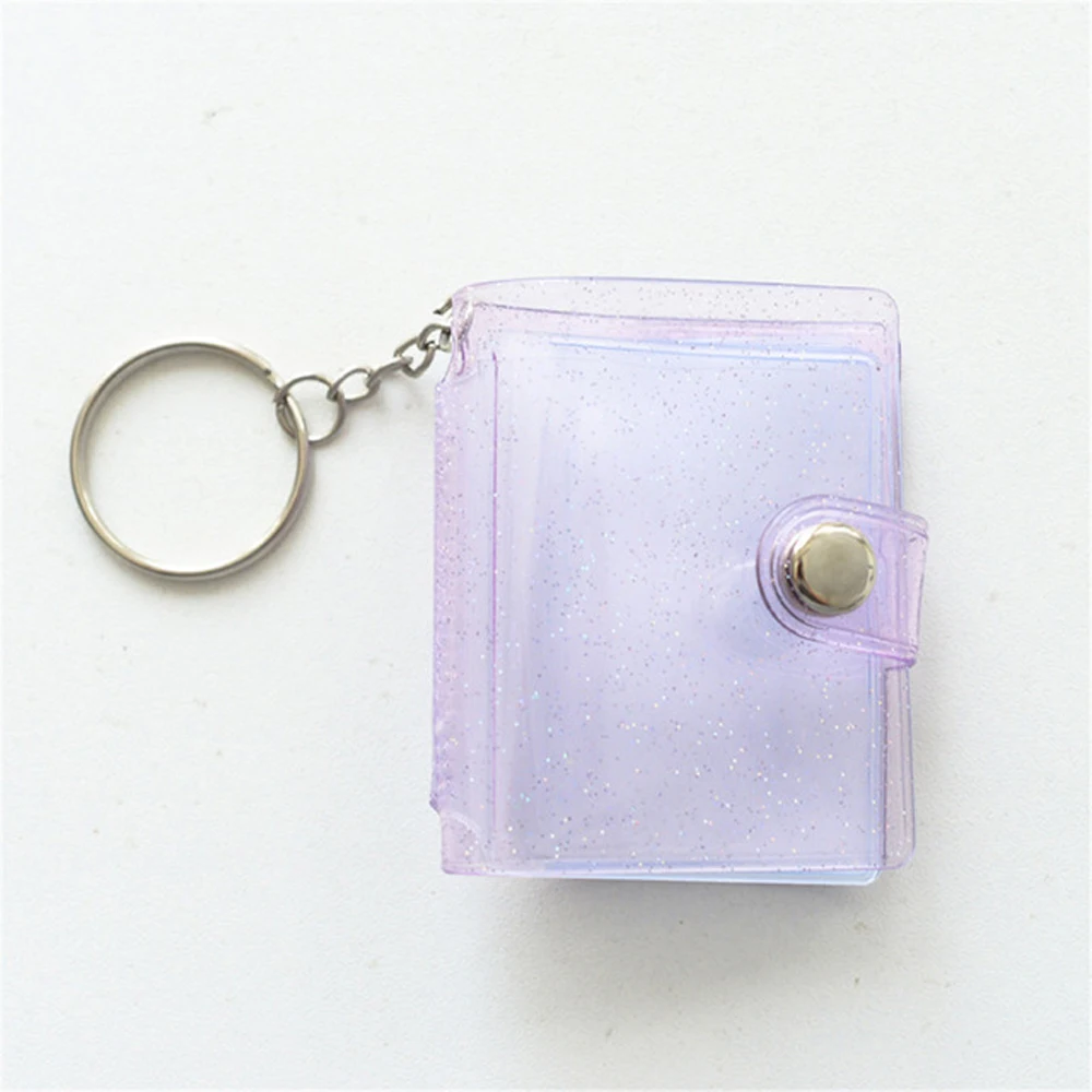 High quality Jelly Color 16 Pockets Card Stock 1 Inch Photo Card Holder Binders Albums Photos Holder Keychain Mini Photo Album