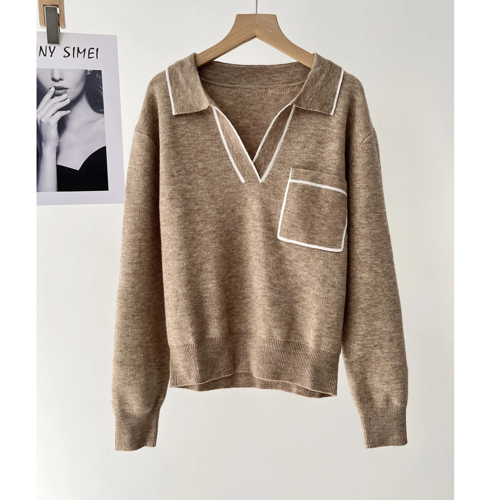 

Women's commuter polo collar long-sleeved pullover sweater 16a-1554