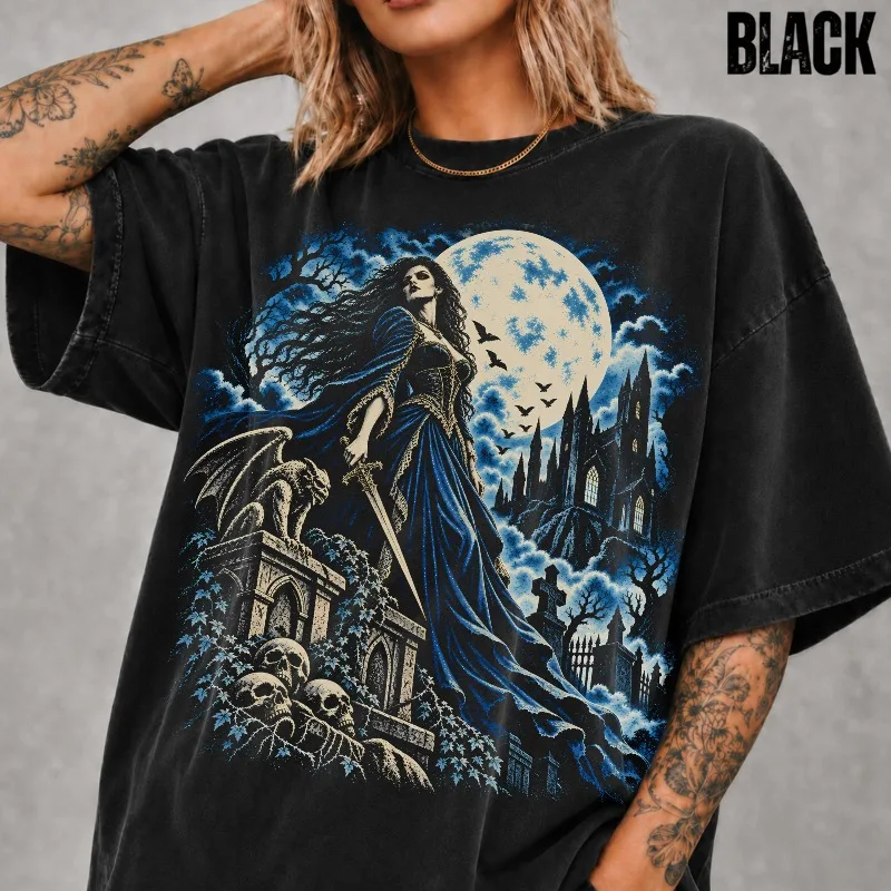 Gothic Vampire Women's Shirt Dark Dracula Women's Pattern T-shirt Y2K Gothic Style Unisex Trendy Aesthetics Y2K T-shirt