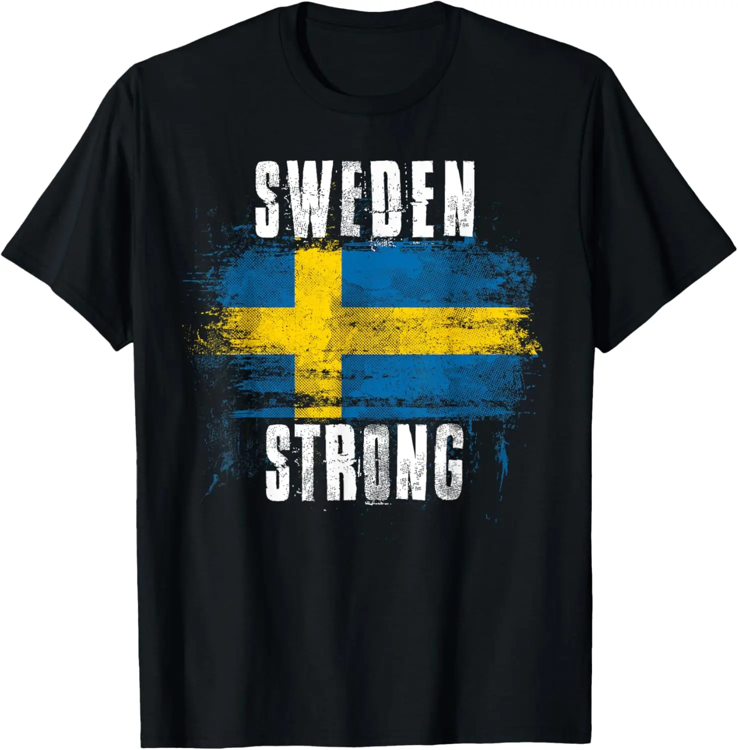 

Sweden Strong Distressed Flag Swedish Pride T-Shirt Short Sleeve Casual 100% Cotton Shirt