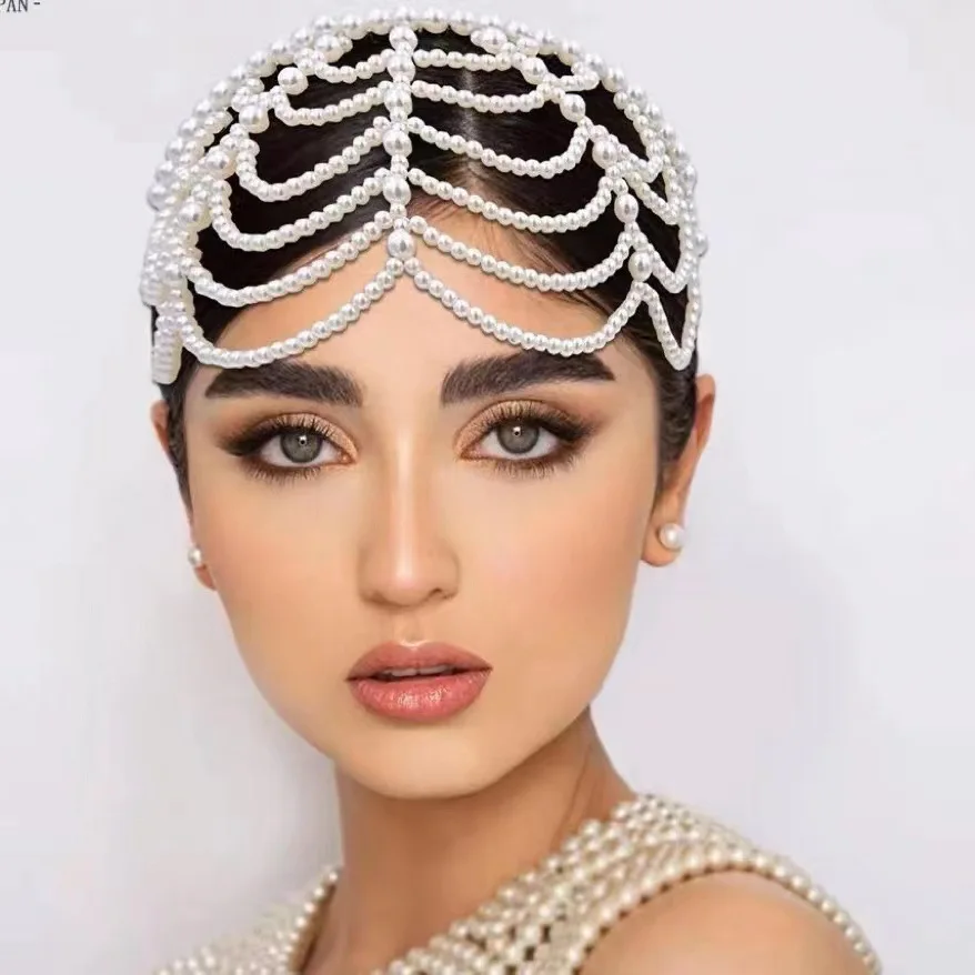 Moda Perły Opaski do włosów Akcesoria Nakrycie głowy Elegancka luksusowa korona ślubna Biżuteria damska Hoop Codzienne frędzle Akcesoria do włosów