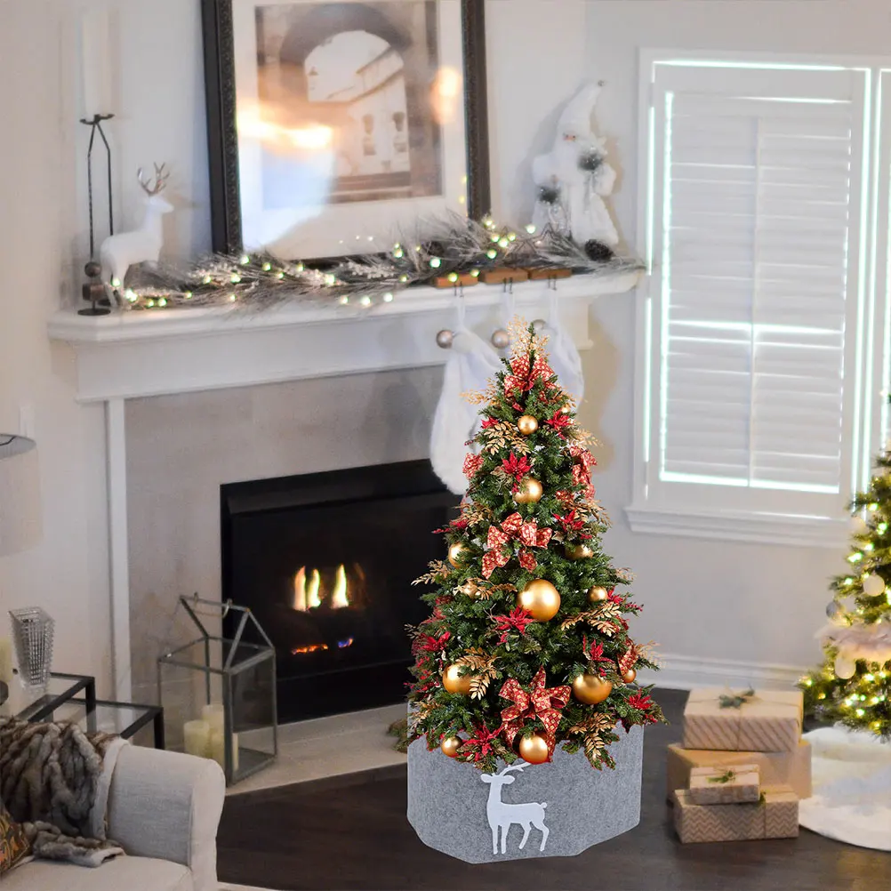 

Skirt Elk Pattern Festive Mat For Home Holiday Party Decor Christmas Decoration Xmas Tree Collar Elk Tree Apron