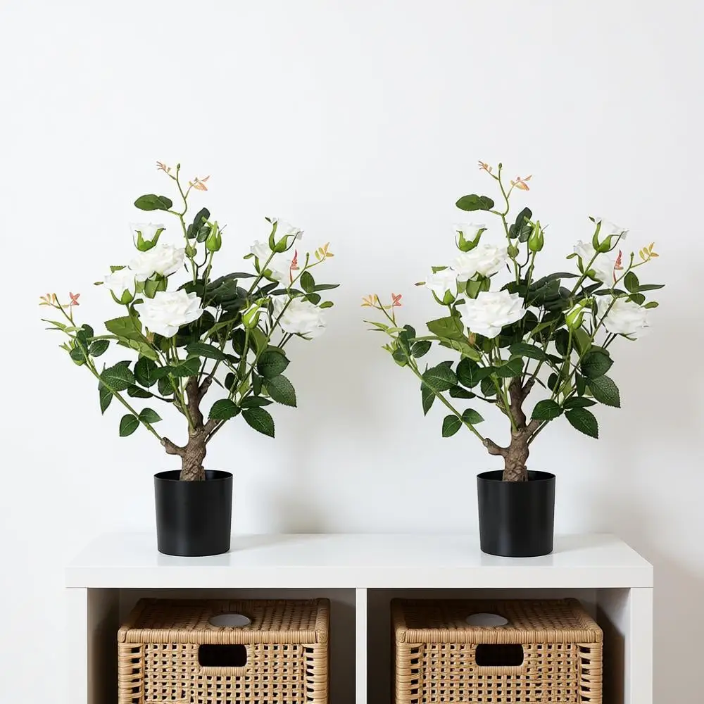 

Искусственные розы в горшках, 2 штуки - 24 реалистичных растения в горшках с белыми цветами для декора дома, офиса, свадеб и мероприятий, белые