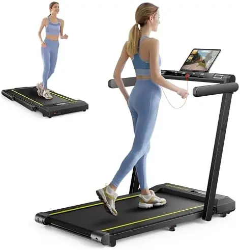 2 in 1 Folding Treadmill, 2.5HP Under Desk Treadmill Portable Walking Pad Treadmills for Home Office with Dual LED Display, Larg