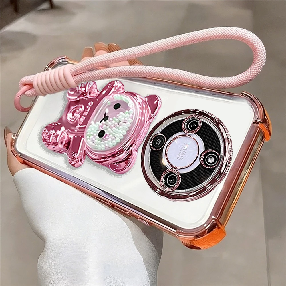 Funda para Honor Magic 8 Lite con correa de cuerda, funda con soporte de oso de dibujos animados para Honor Magic 8 7 6 5 Pro Lite, funda de silicona a prueba de golpes