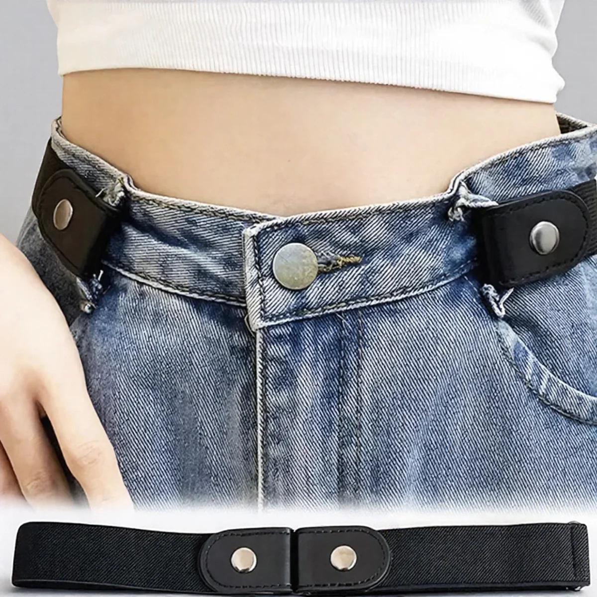 حزام خصر مرن قابل للتعديل بدون إبزيم حزام مطاطي للنساء والرجال فساتين جينز وإكسسوارات عصرية