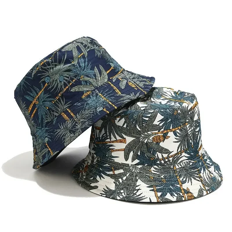Spring Cotton Tree Print Bucket Hat Fisherman Hat Outdoor Travel Sun Cap for Men and Women 60