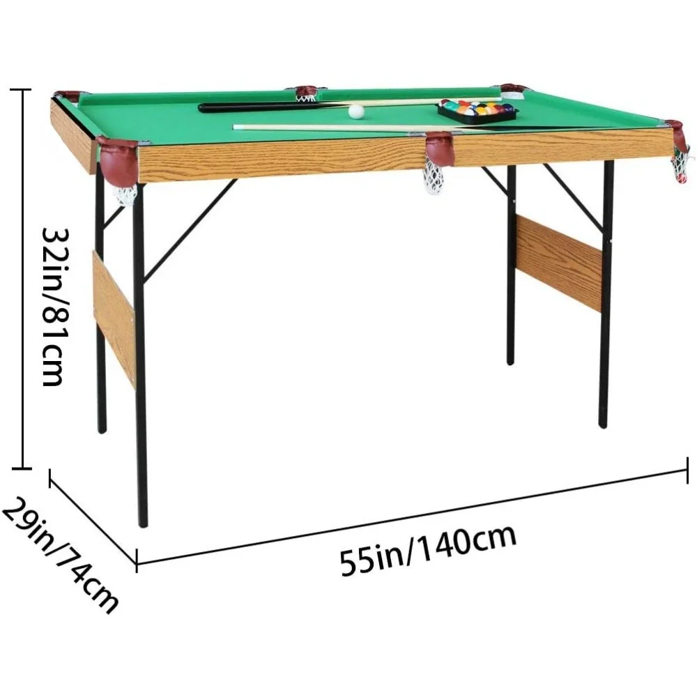 ชุดโต๊ะโต๊ะพูลพับได้55 "โต๊ะสนุกเกอร์ขนาดเล็กตั้งโต๊ะแบบพกพาเกมสนุ๊กเกอร์พร้อมอุปกรณ์เสริมทั้งหมดชุดประกอบง่าย