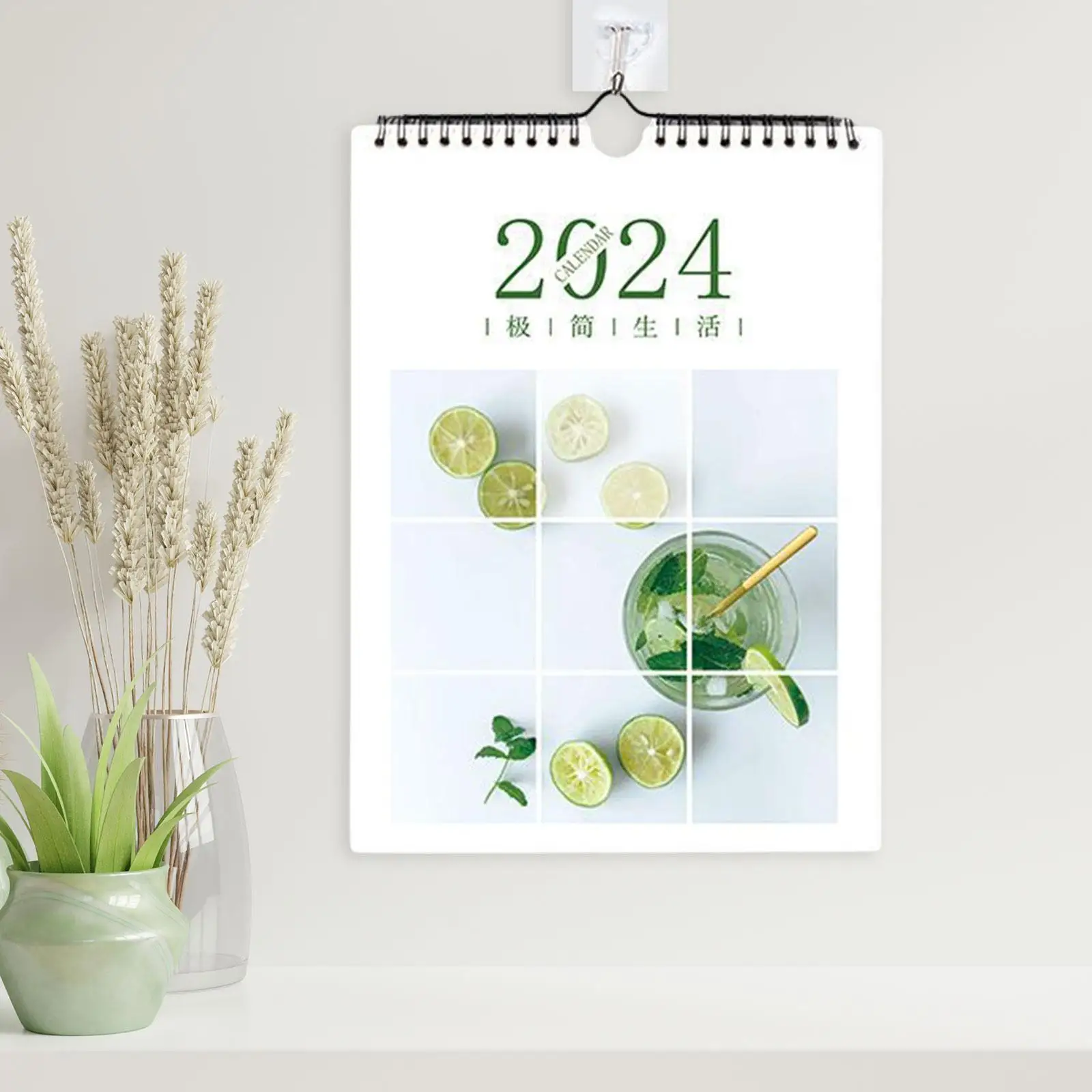 2024 Calendar Ornaments Schedule Planning and Organizing Coil Wall Calendar with Hook for Bedroom Home Business Office New Year