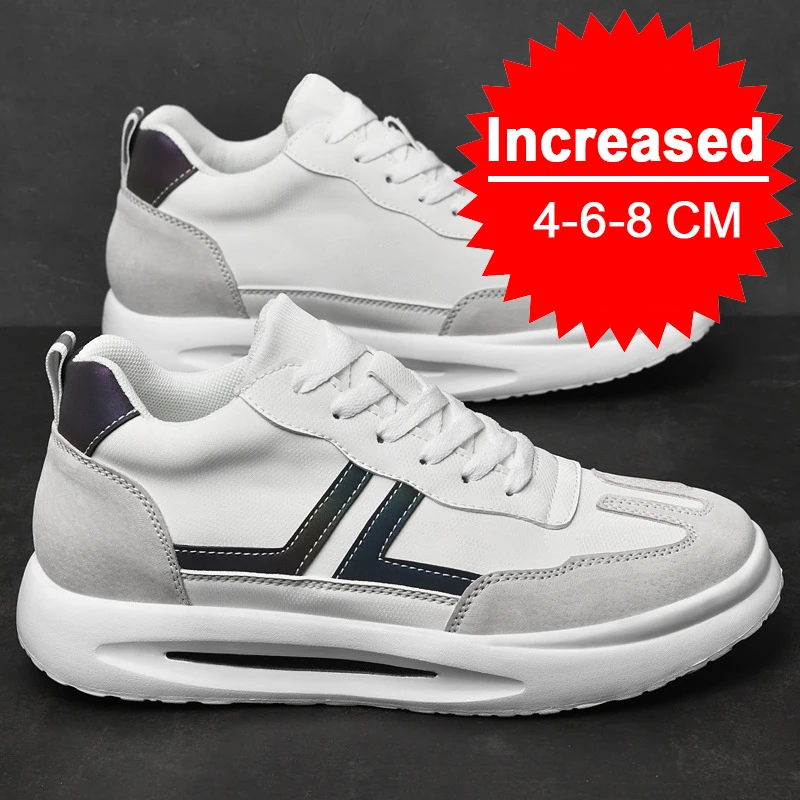 Brand Men\'s Height Increase Insole 8cm White Taller Shoes Men Leisure Fashion Sports Plus Size Lift Sneakers Male Elevator Shoes