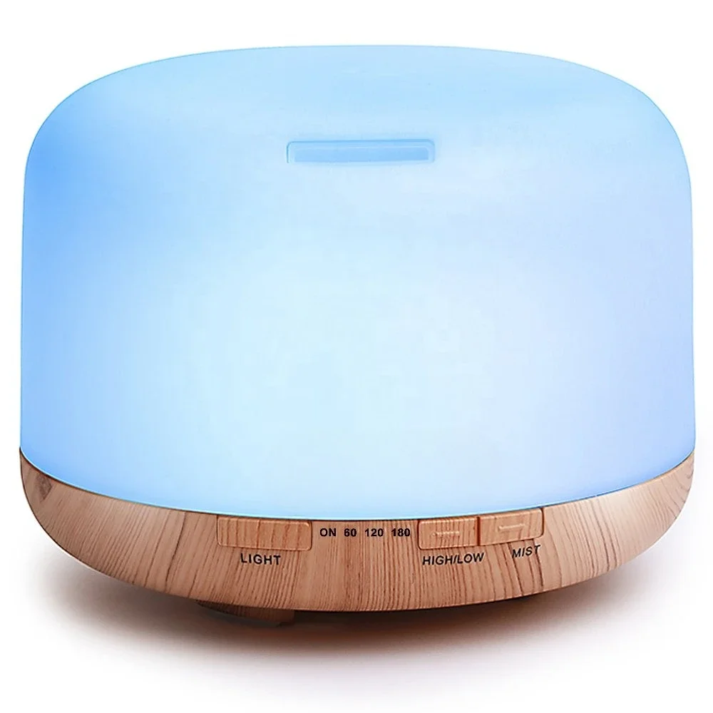 

500ml aromatherapy essential oil diffuser in hotel bedroom, wooden color 7 LED portable