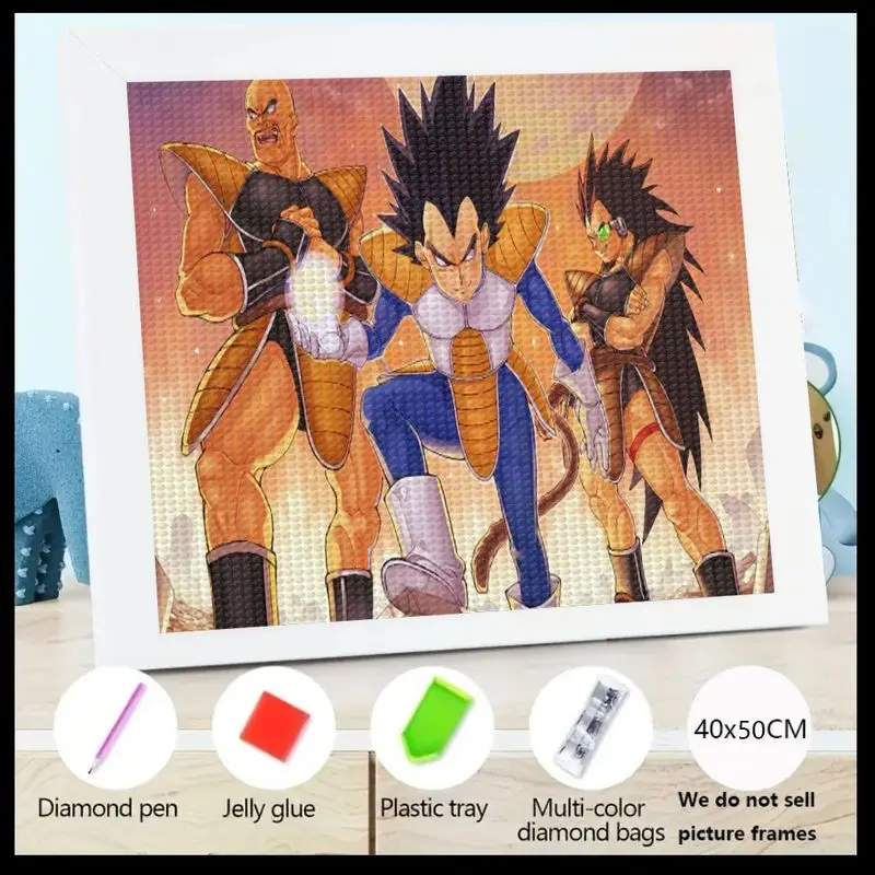 

1 шт. 5D DIY Набор алмазной живописи, Dragon Ball Z Аниме Искусство с Вегетарой, Наппа и Радицком, Полная дрель, Большой 40x50 см Холст Кристалл
