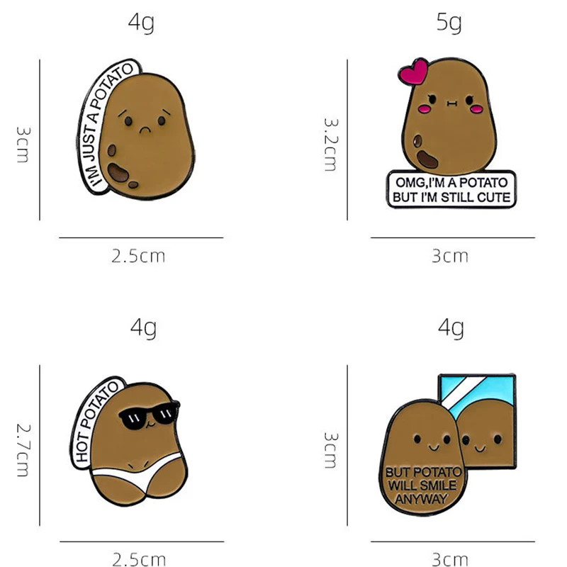 Милая металлическая брошь из картофеля, неправильный картофель, ом, любовь, горячее бикини, картофель, всегда улыбка, овощной креативный значок, булавки для лацканов в стиле панк, ювелирные изделия