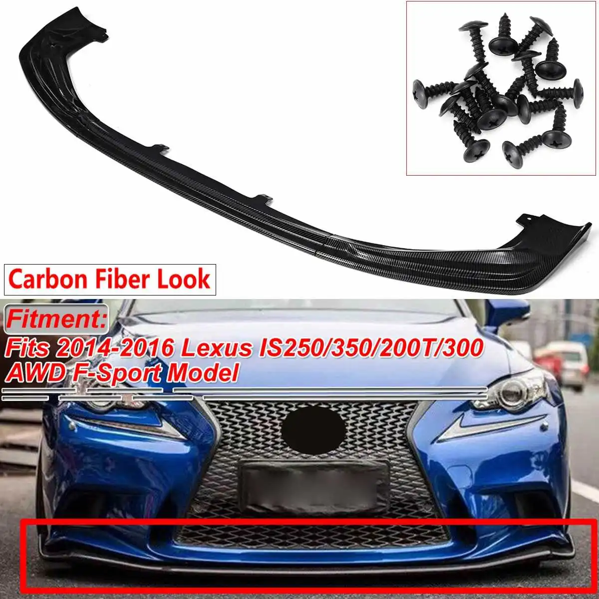 Carbon Fiber Look Car Front Bumper Lip Splitter Deflector Lips Diffuser Spoiler For Lexus IS250 IS350 IS200T F-Sport 2014 2016