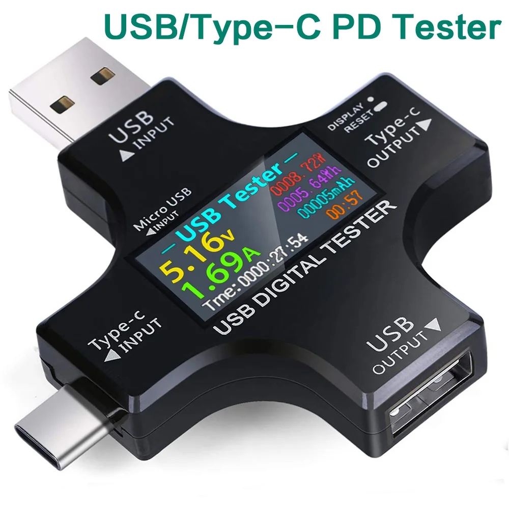 USB Tester Type-C USB-C Tester Voltage Current Tester Detector Reader Multimeter Color Screen for Phone Laptop Power Bank etc.