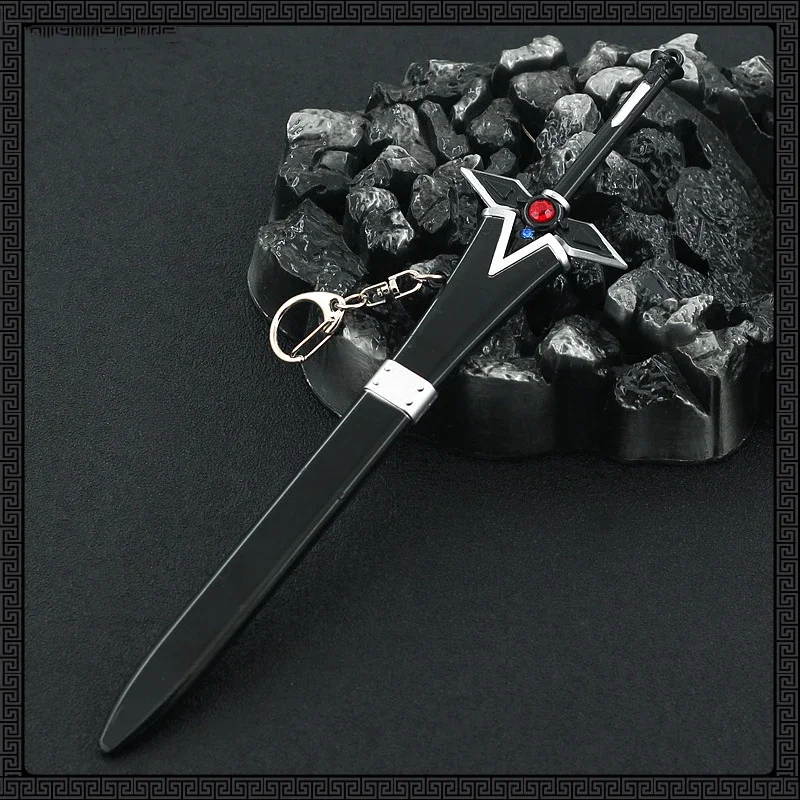 22cm Sword Art Online Dark Repulsor Sword with Sheath Ninja Samurai Sword Weapon Model Peripheral Keychain Craft Gift Boy Toy