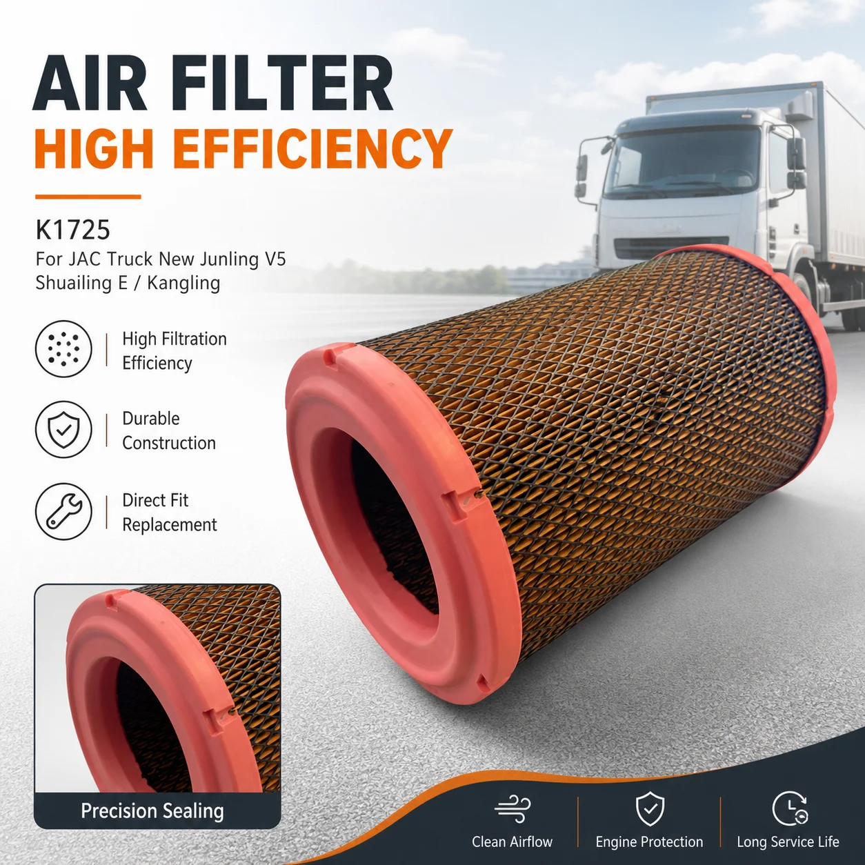 K1725 Air Filter High Efficiency Durable For JAC Truck New Junling V5 Shuailing E Kangling Auto Replacement Part