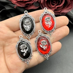 5pcs 42*23mm Gothic Red and Black Crystal Rose with Frame Embossed Accessories DIY Crafts Making Charm Pendant Jewelry Making