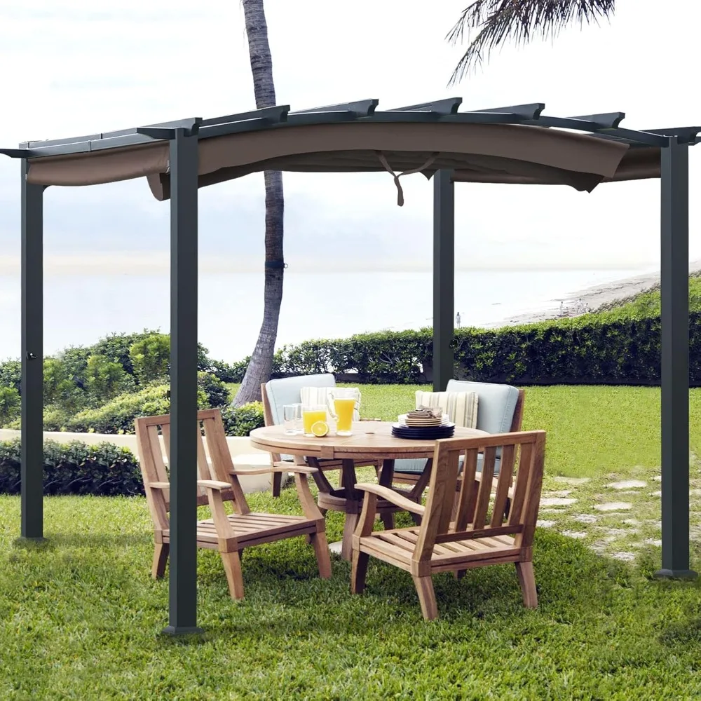 

Outdoor Retractable Pergola 10' x 10', Metal Patio Gazebo Pergola, Sun Shade Canopy, Adjustable Roof, Heavy Duty Steel Frame