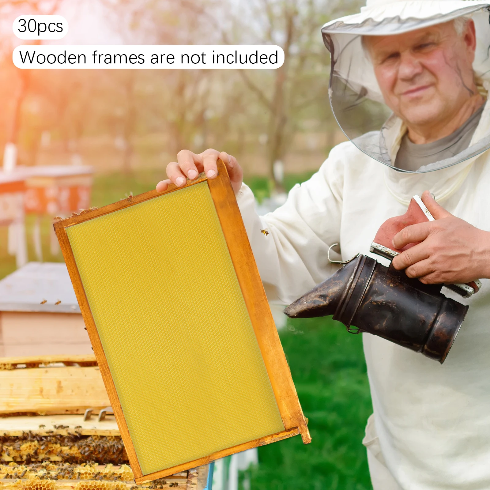 Beeswax Sheets 30PCS 19.5x41.5cm, Wax Foundation for Bee Frames, Natural Beehive Foundation for Honey Production