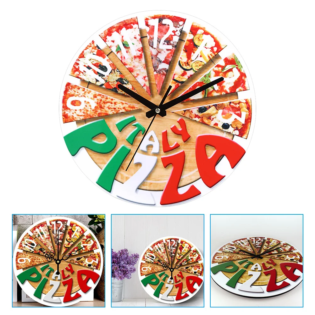 

Wooden Pizza Pattern Silent Wall Clock Round Non Ticking Quiet Sweep for Living Room Bedroom Office Wall Decor