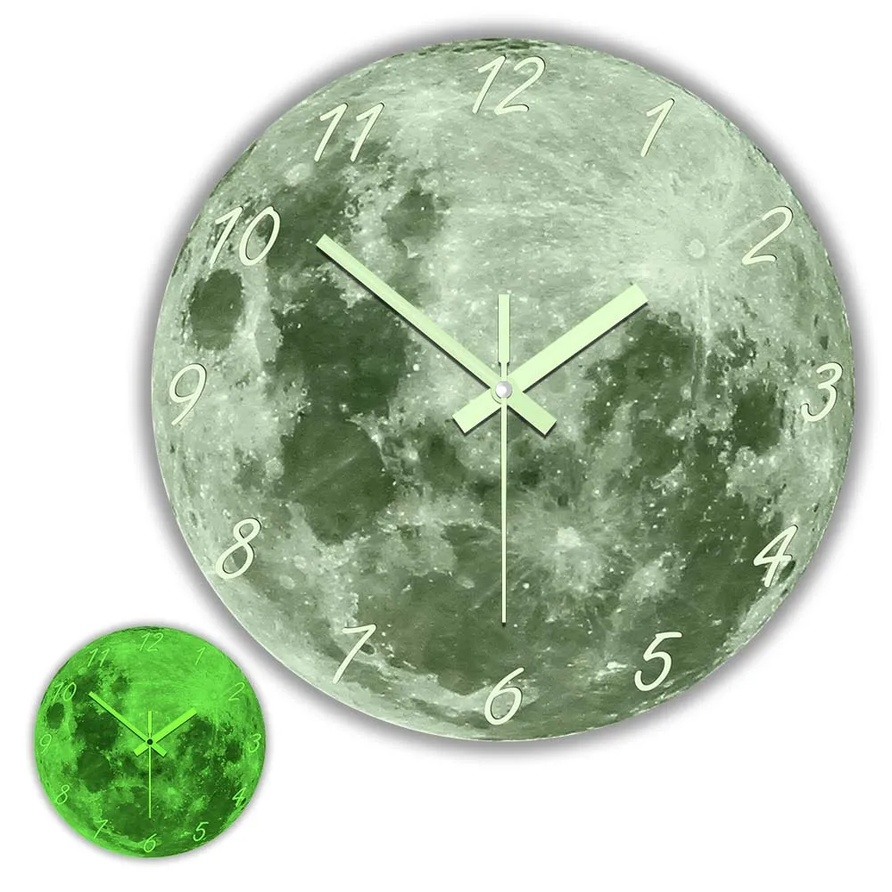 Glow In The Dark Moon Clock For Living Room Modern Design Luminous Night Light Wall Clock Home Decor Silent Quartz Wall Watch