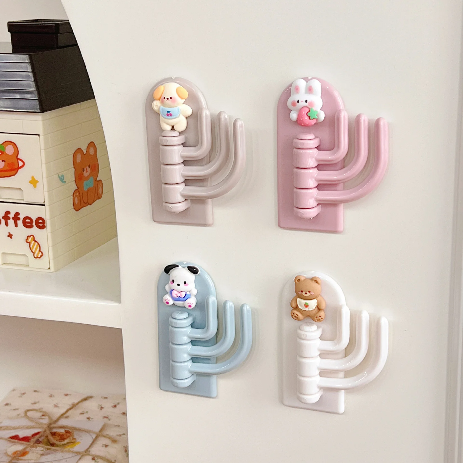 10pc Cute Wall Hooks Key Holder Door Hanging Plastic Self Adhesive Wall Hanger Cartoon Animals Hook For Kids Room Home Decor