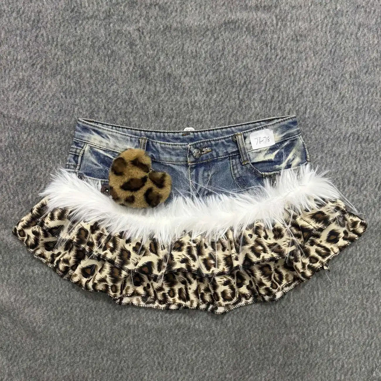 

Summer Y2k Gothic Grunge Mini Skirt Women Vintage Leopard Print Faux Fur Patchwork Denim Skirts Retro Subculture Skirt With Belt