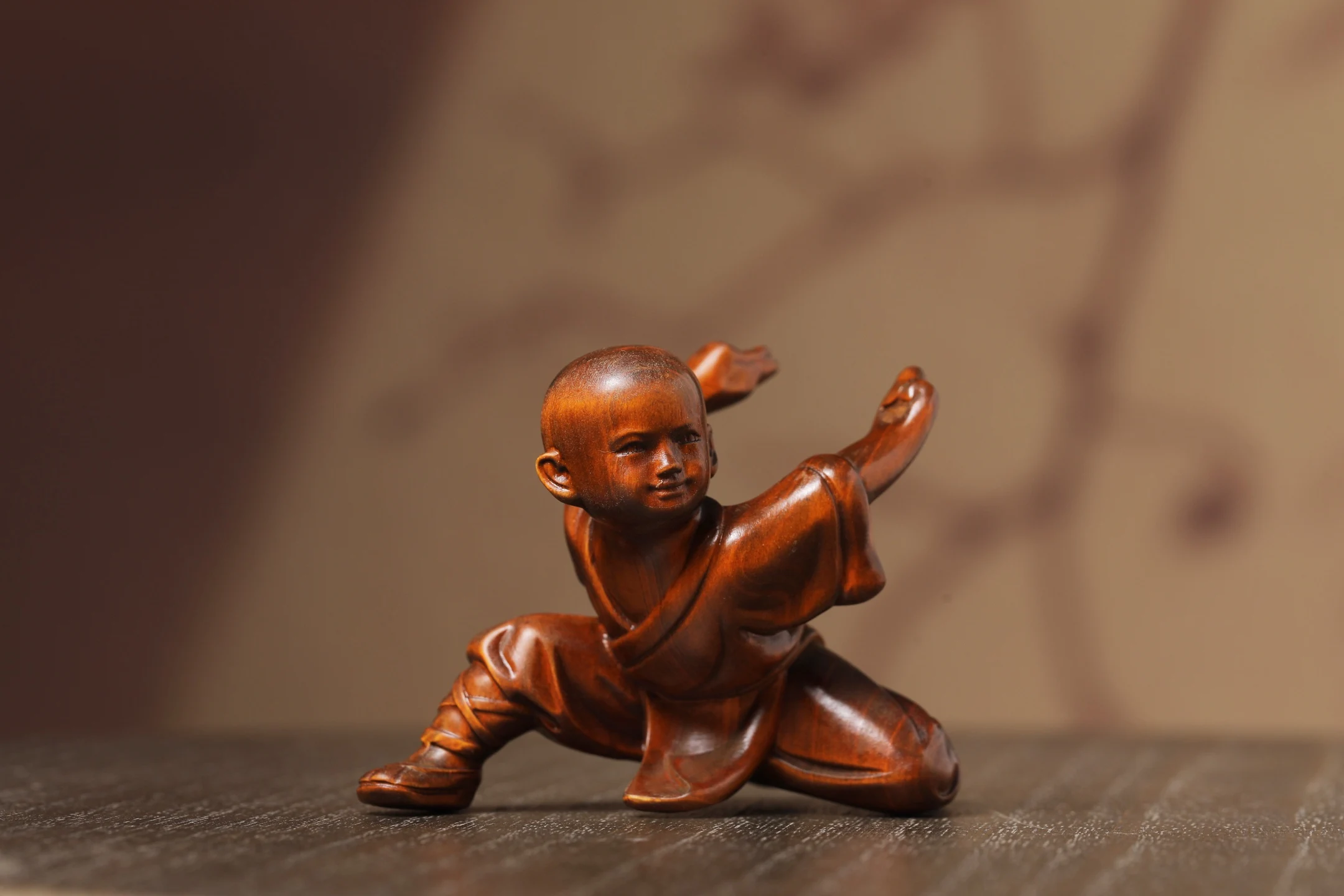 Old Boxwood KARATE KID a set little monk young novice monk practice martial arts Shaolin Kung Fu screen Wenfang Amass wealth Orn