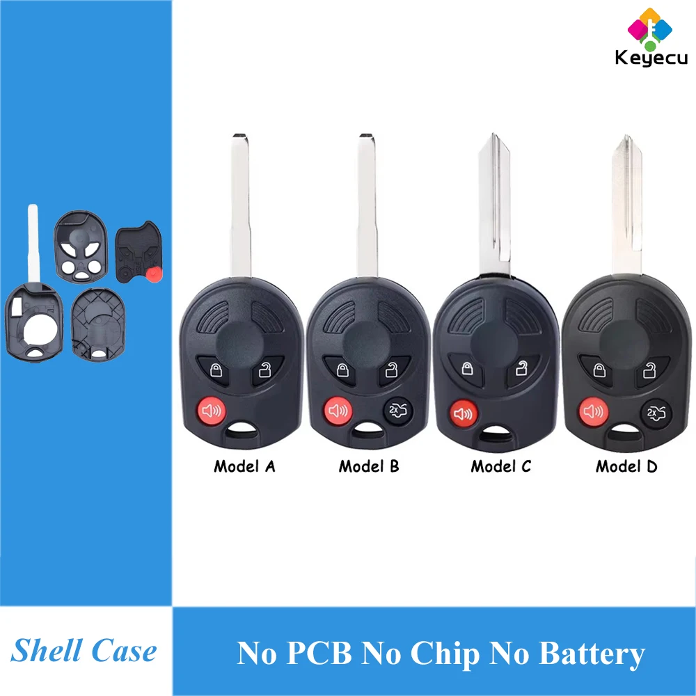 

KEYECU, 10 шт., чехол для дистанционного ключа автомобиля, брелок с 3 4 кнопками, необрезанное лезвие для Ford Escape Focus C-Max Transit Mustang Flex Fusion