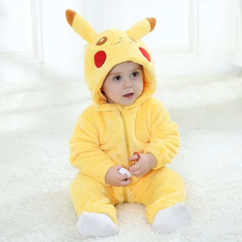 Snorlax Pikachu Cosplay Costume Kawaii Baby Romper Pajamas Newborn Baby Clothes Toddler Rompers Onesie Winter Sleepwear