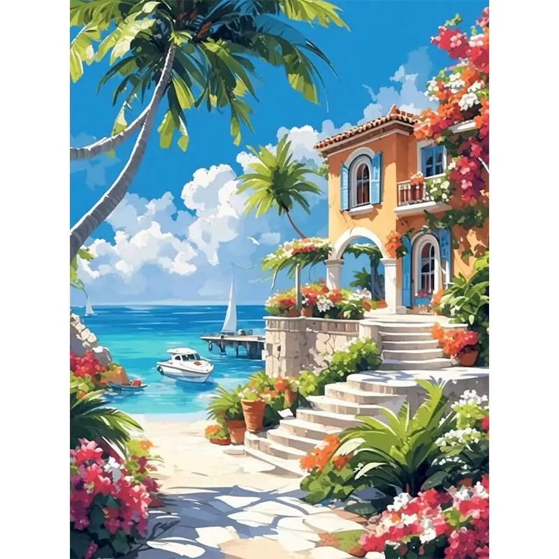 

CHENISTORY Acrylic Paint By Number Kits Seascape Handpainted On Canvas DIY Drawing By Number Landsape Home Decoration
