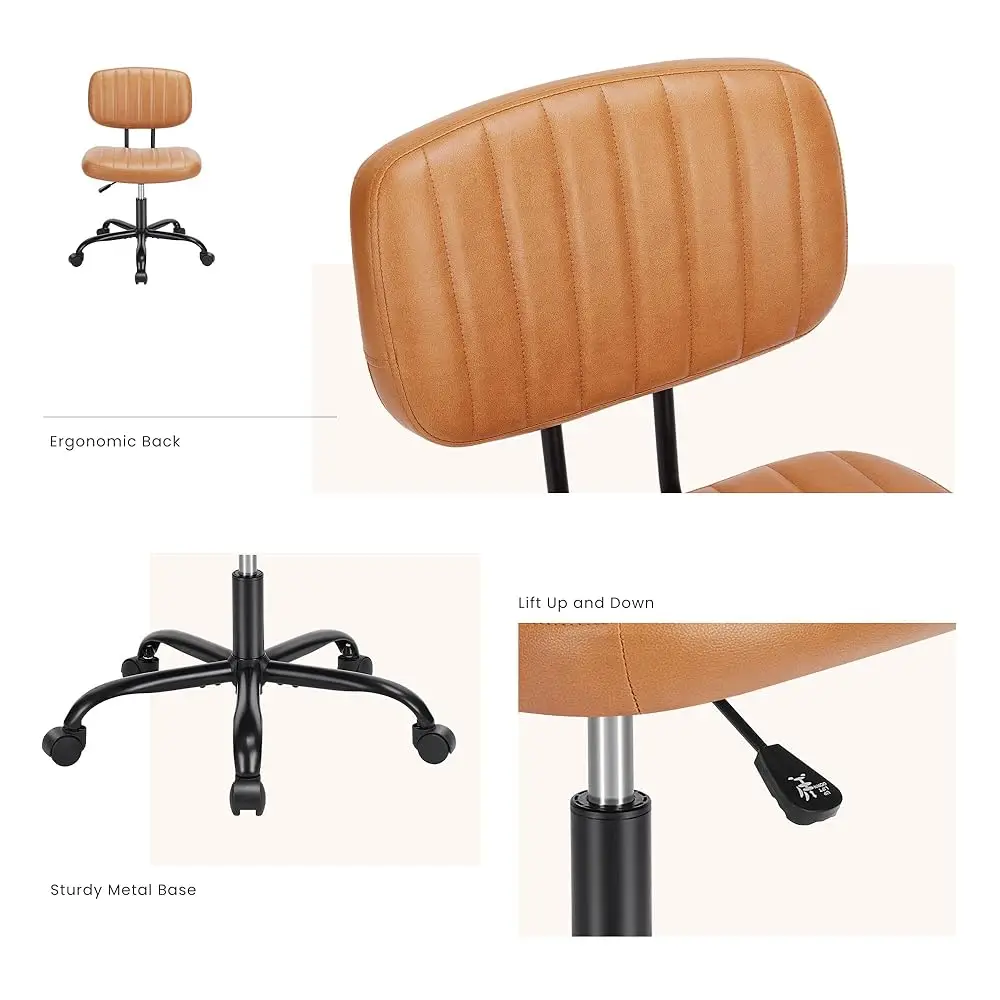 Small Office Desk Chairs, Pu Leather Arml Low Ba Computer Task Vanity Chair,Modern Adjustable Swivel Rolling Chair,Vintage