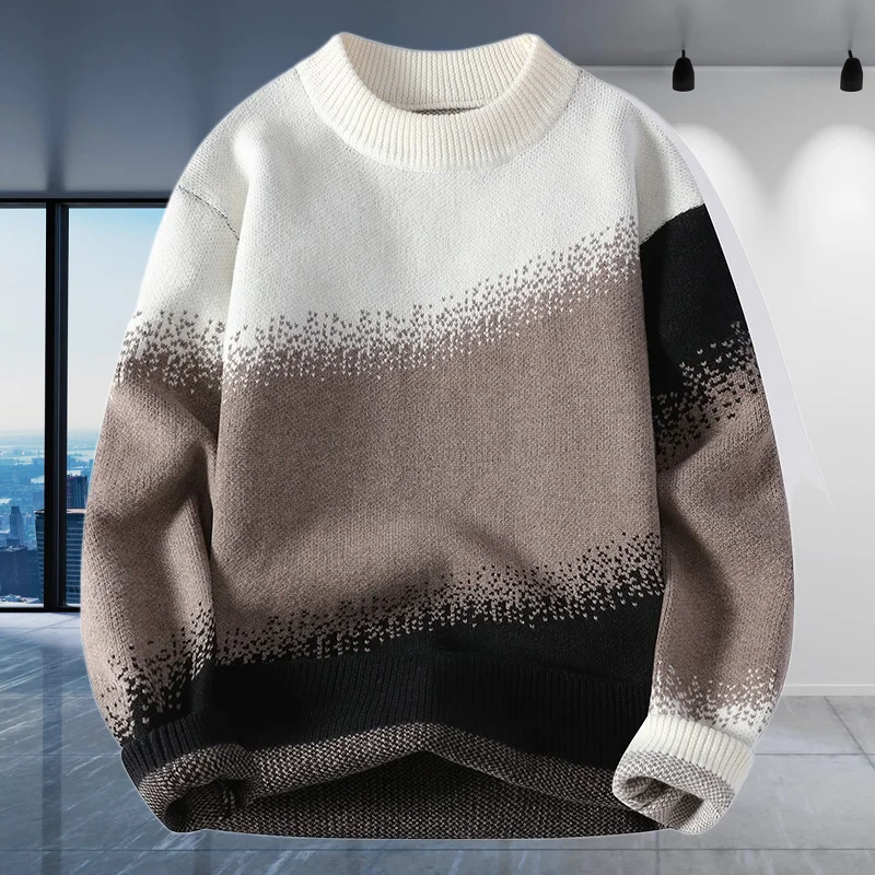 

GIOIO men's sweater, round neck color matching casual knit sweater, autumn and winter fashion warm bottoming pullover