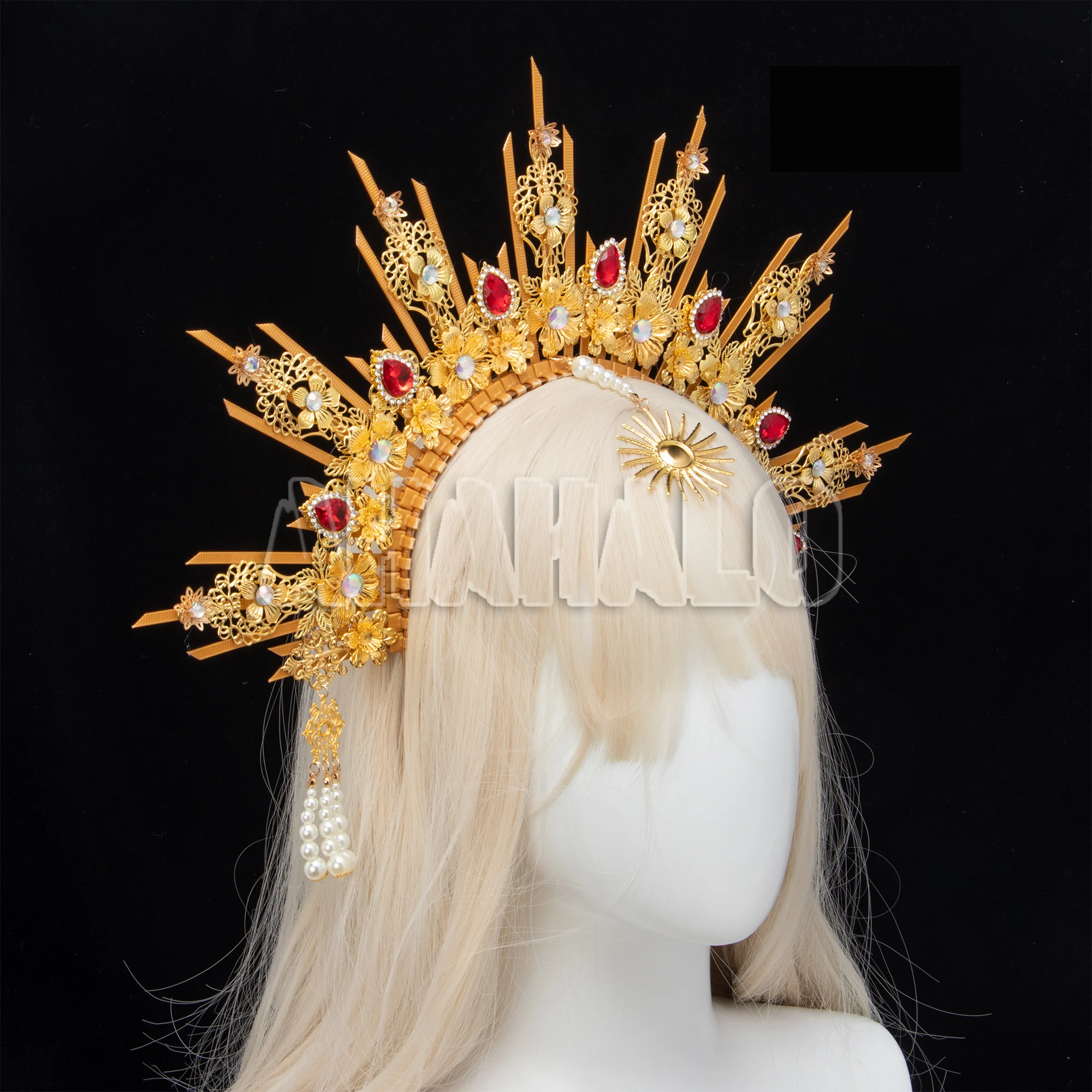 Lolita Halo Crown Goddess Gothic Spiked Halo Headband With Crystal Sunburst Spike Crown Headpiece Women Photoshoot Headdress