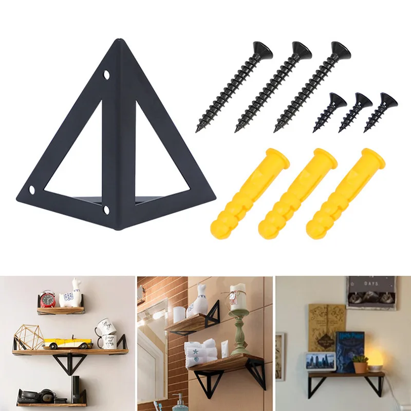 

2PCS Wall Mount Triangle Bracket Partition Fixing Support Floating Shelf Bracket Wrought Iron Storage Rack Hardware Fitting