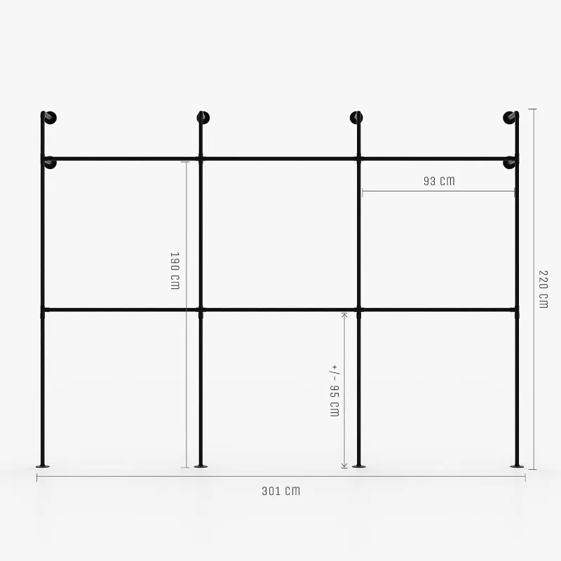Tubo Industrial Metal Roupas Rack, parede montada roupas Racks, pendurado roupas Rack, Modern Walk in Closet