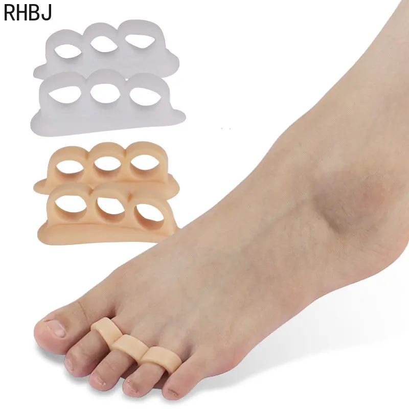 4pcs=2pair Three Holes Silicone Bunion Foot Care Straightener Orthopedic Toe Separators Finger Correction Spreader Protector Pad