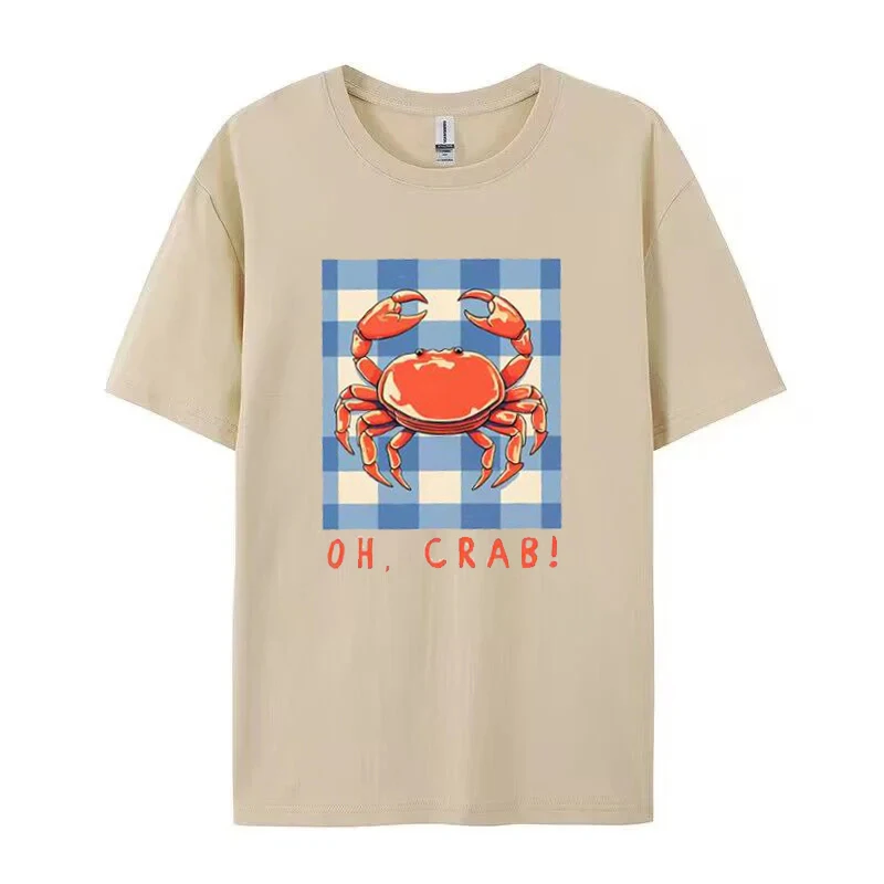 เสื้อยืดโอ้แครบพิมพ์ลายสำหรับผู้หญิง สไตล์วินเทจลำลอง ทรงโอเวอร์ไซส์ เสื้อยืดเทรนดี้ผ้าฝ้ายแขนสั้นลายกราฟิก เสื้อทรงหลวมสำหรับผู้หญิงและผู้ชาย