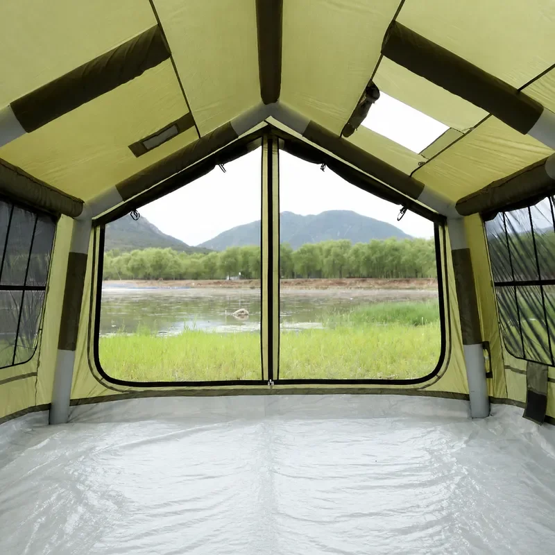 12 Square Meters Army Green Large Space Camping Tent Lightweight Oxford Cloth Inflatable Rainproof Moisture Proof Portable