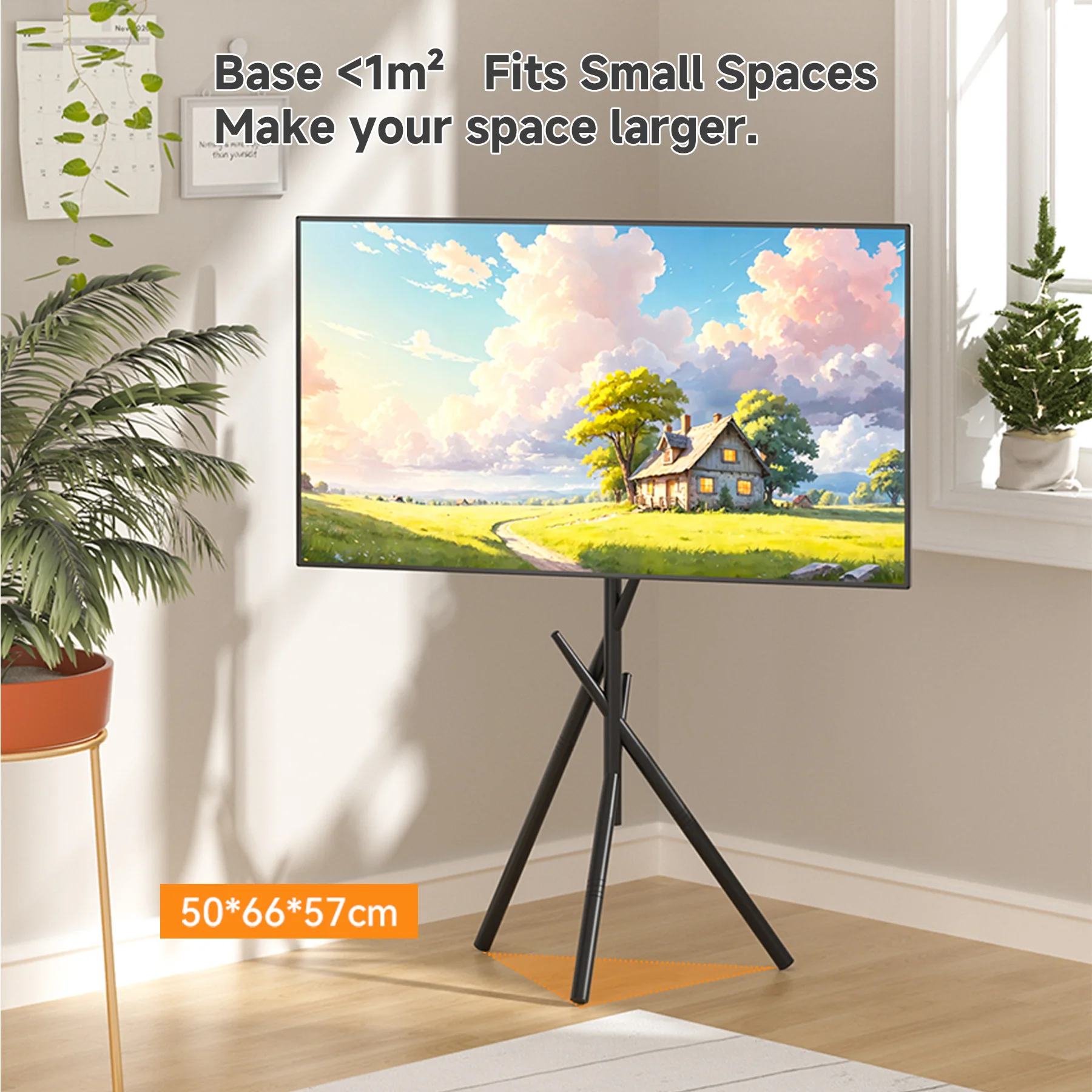 HILLPORT Artistic Easel TV Floor Stand for 32-75 Inch Screen, Tripod tv Stand Height Adjustable, Suitable for Bedroom, Black view 3